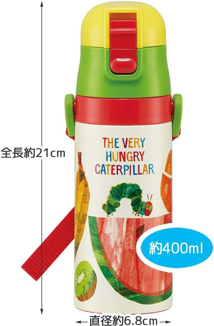 Skater Kids Water Bottle 2WAY Straw and Cup 400ml Lightweight Stainless Steel