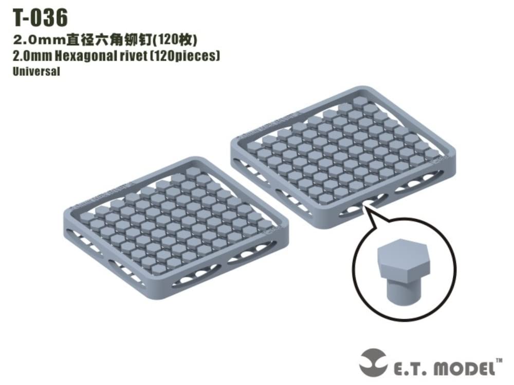 E.T Model 2.0mm Hex Rivets for Model Kits 120 Pieces