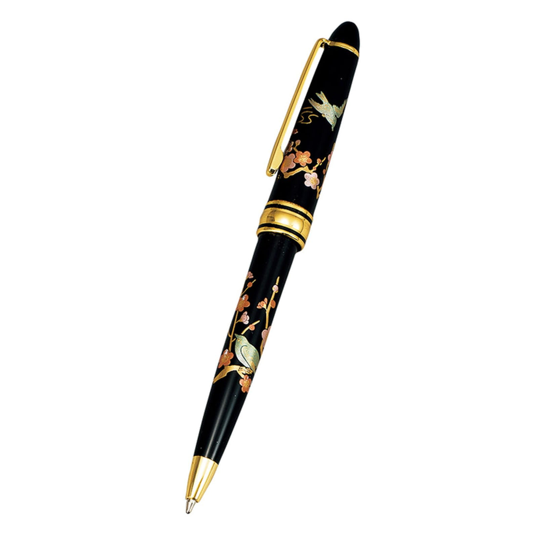 Mitani Yamanaka Lacquer Ballpoint Pen with Plum and Bush Warbler Design