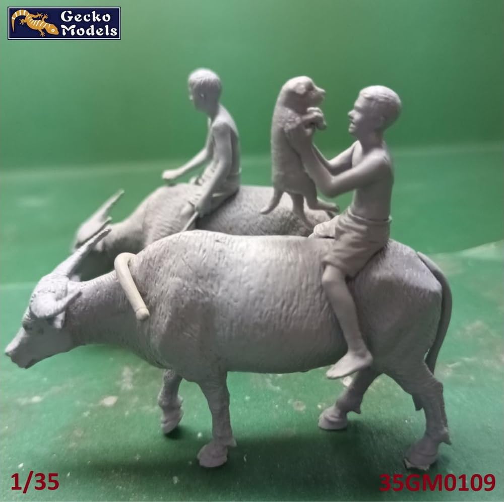 Gecko Models 1/35 Vietnam Child, Puppy, and Water Buffalo Set