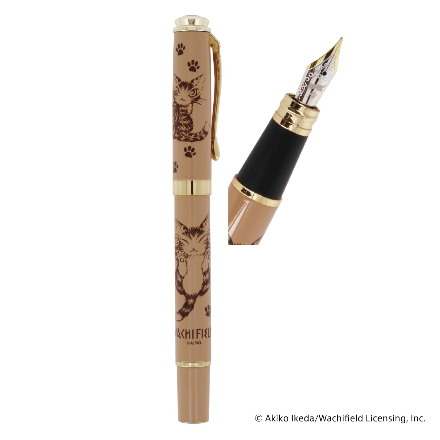 Gakken Wachi Field Cat Dayan Fountain Pen Brown with Ink Cartridges