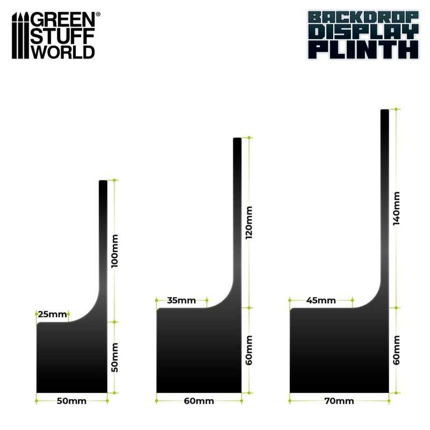 Green Staff World Square Display Stand with Back 70mm x 70mm Black Color