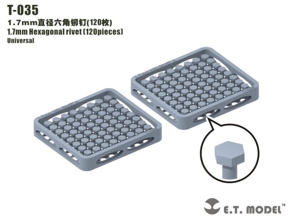 E.T Model 1.7mm Hex Rivets Set of 120 for Scale Models