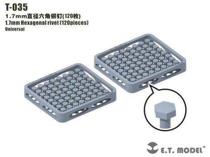 E.T Model 1.7mm Hex Rivets Set of 120 for Scale Models
