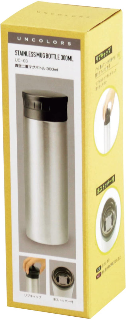 Kakusee Vacuum Insulated Water Bottle 300ml Silver with Ice Stopper