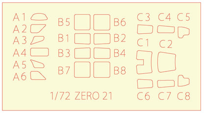 PLATZ 1/72 Scale Model Canopy Masking Sheet for A6M2 Zero Fighter