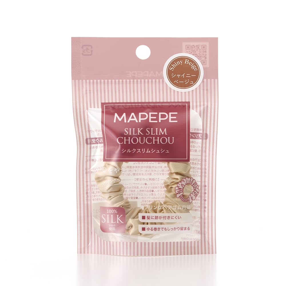 MAPEPE Silk Slim Scrunchie Shiny Beige for Effortless Style