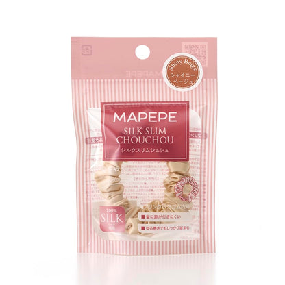 MAPEPE Silk Slim Scrunchie Shiny Beige for Effortless Style