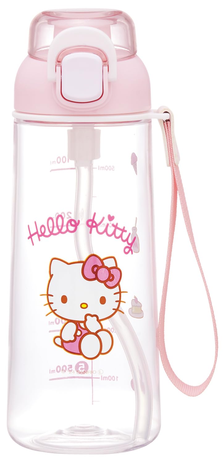 Skater Push Straw Clear Bottle 630ml for Kids with Strap