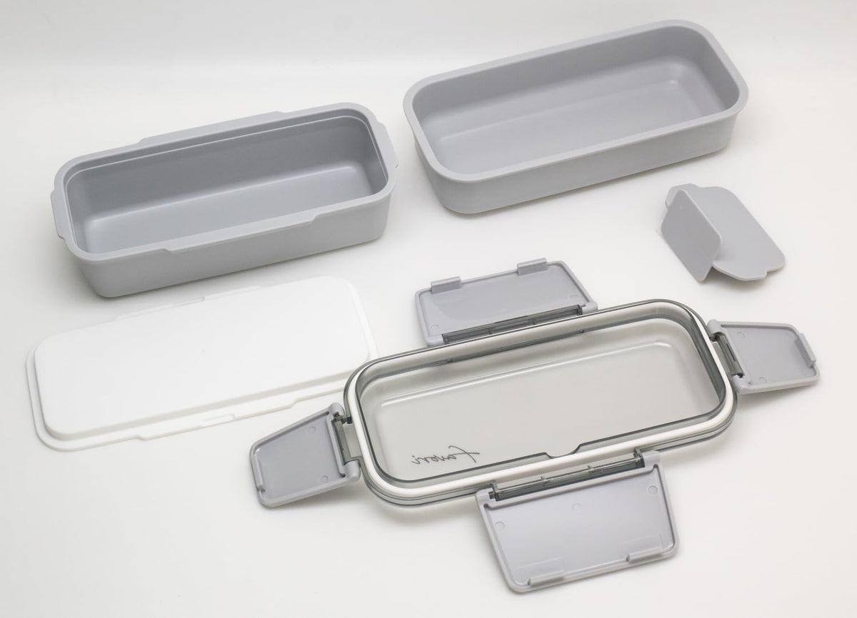 OSK DISH UP LUNCH Two-Tier Lunch Box Gray Microwave and Dishwasher Safe