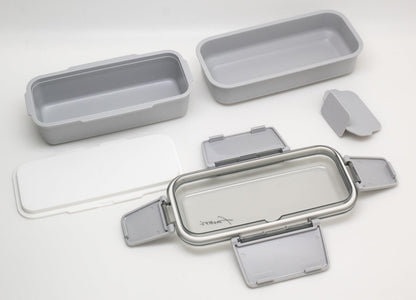OSK DISH UP LUNCH Two-Tier Lunch Box Gray Microwave and Dishwasher Safe