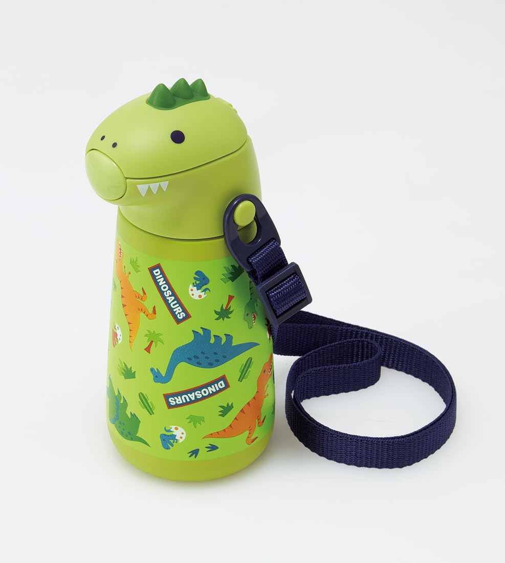 Skater Stainless Steel Straw Water Bottle 370ml with Dinosaur Design