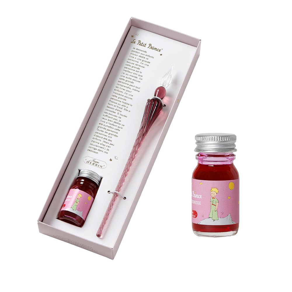 Herbin Glass Pen Set with Mini Ink Tender Rose for Elegant Writing