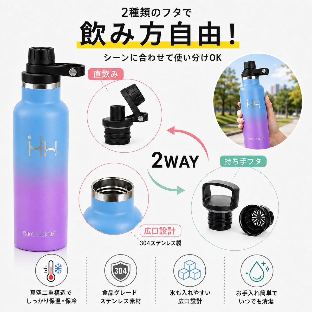 HoneyHolly Insulated Water Bottle 1 Liter with Wide Mouth Design