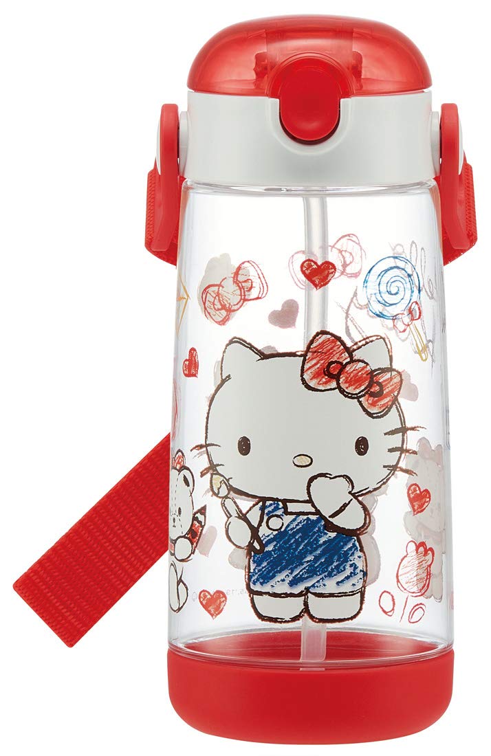 Skater Kids Straw Water Bottle 480ml with Hello Kitty Design
