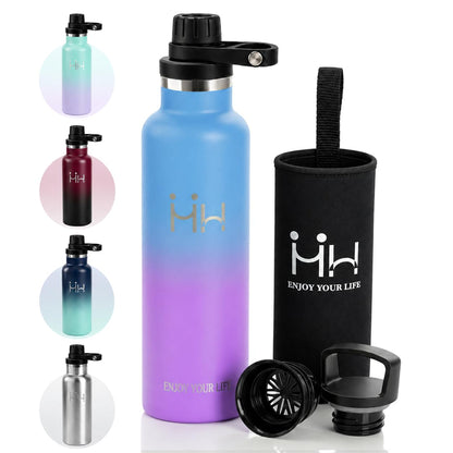 HoneyHolly 750ml Stainless Steel Insulated Water Bottle with Two Lids