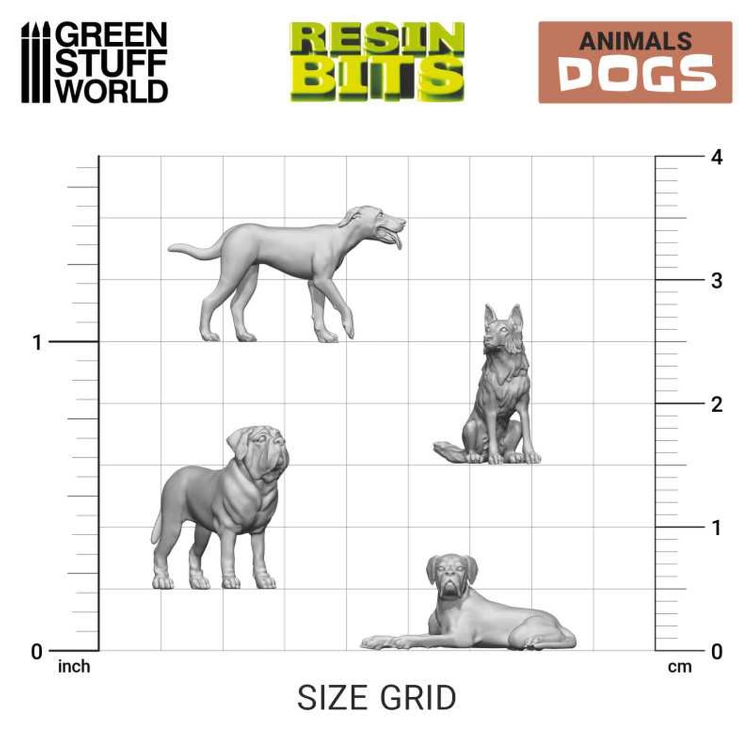 Green Stuff World Diorama Accessories 3D Printed Dog Set of 10