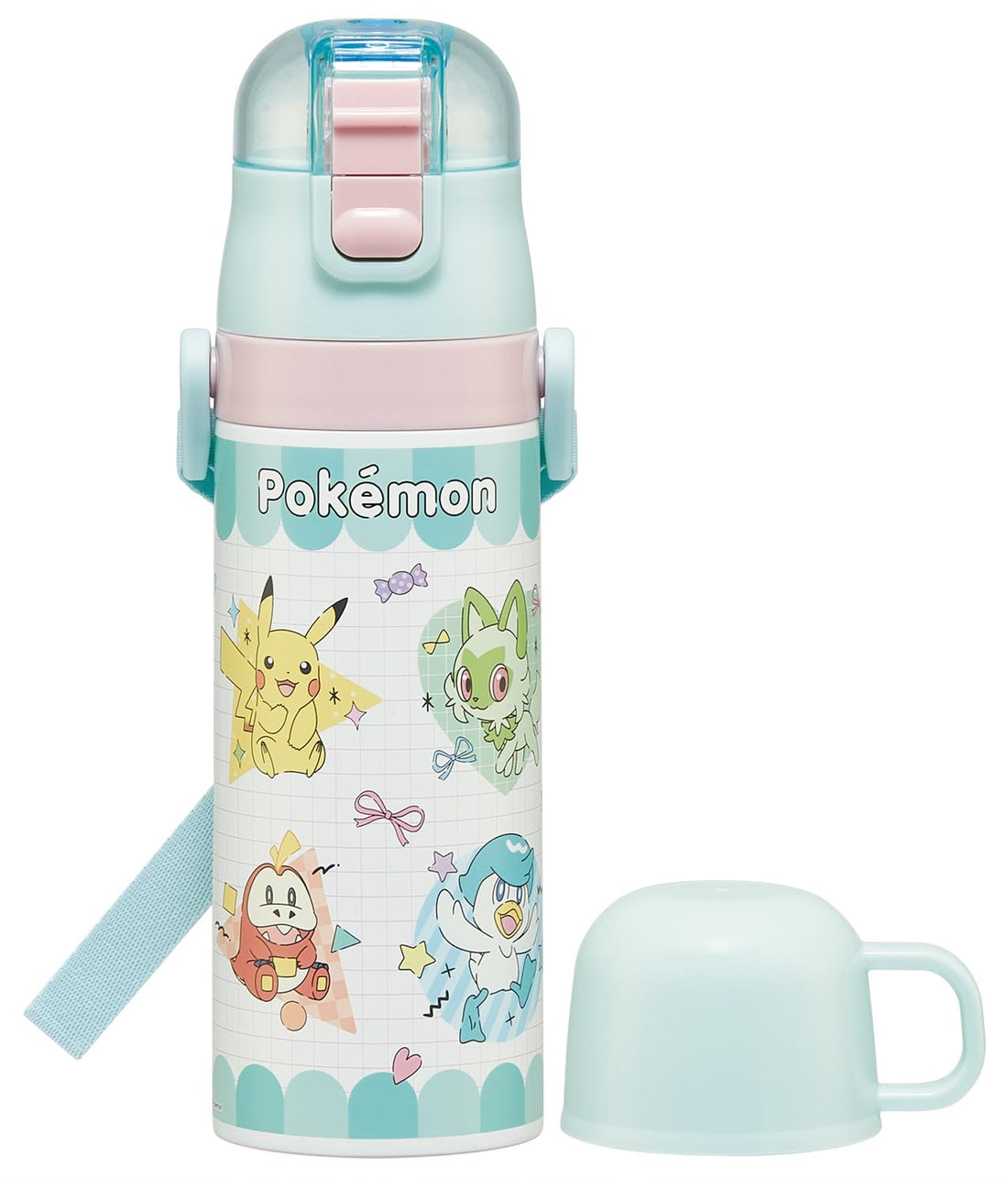 Skater Kids Water Bottle 2WAY 470ml Stainless Steel with Pokemon Design