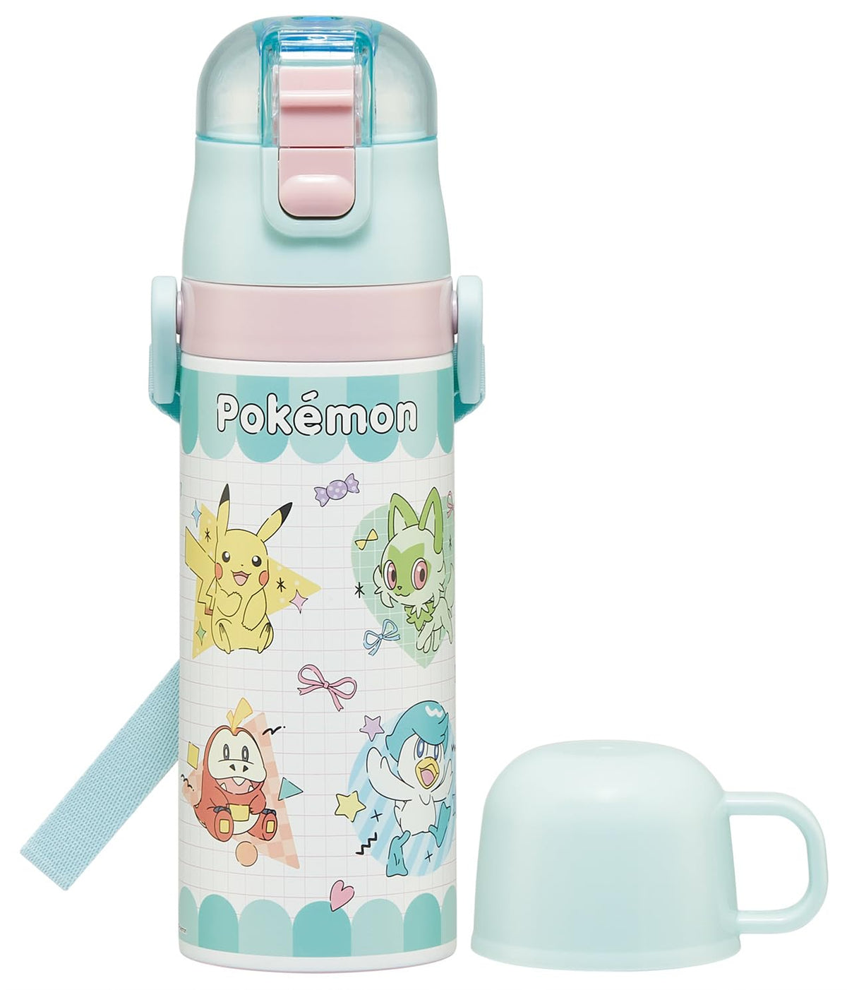 Skater Kids Water Bottle 2WAY 470ml Stainless Steel with Pokemon Design