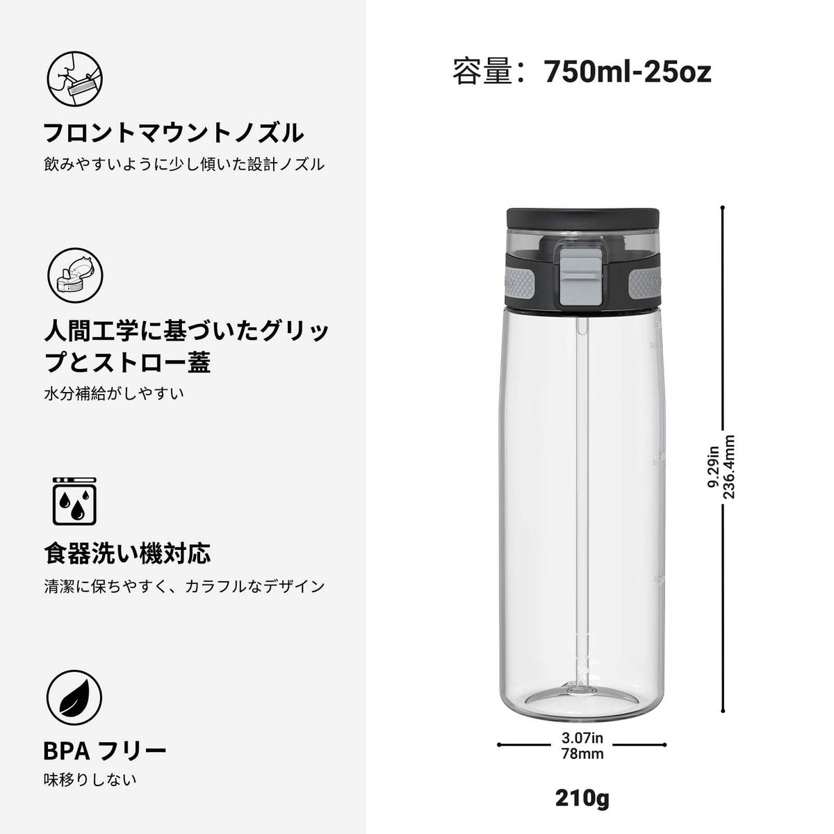 Super Sparrow Water Bottle 750ml BPA-Free with Straw