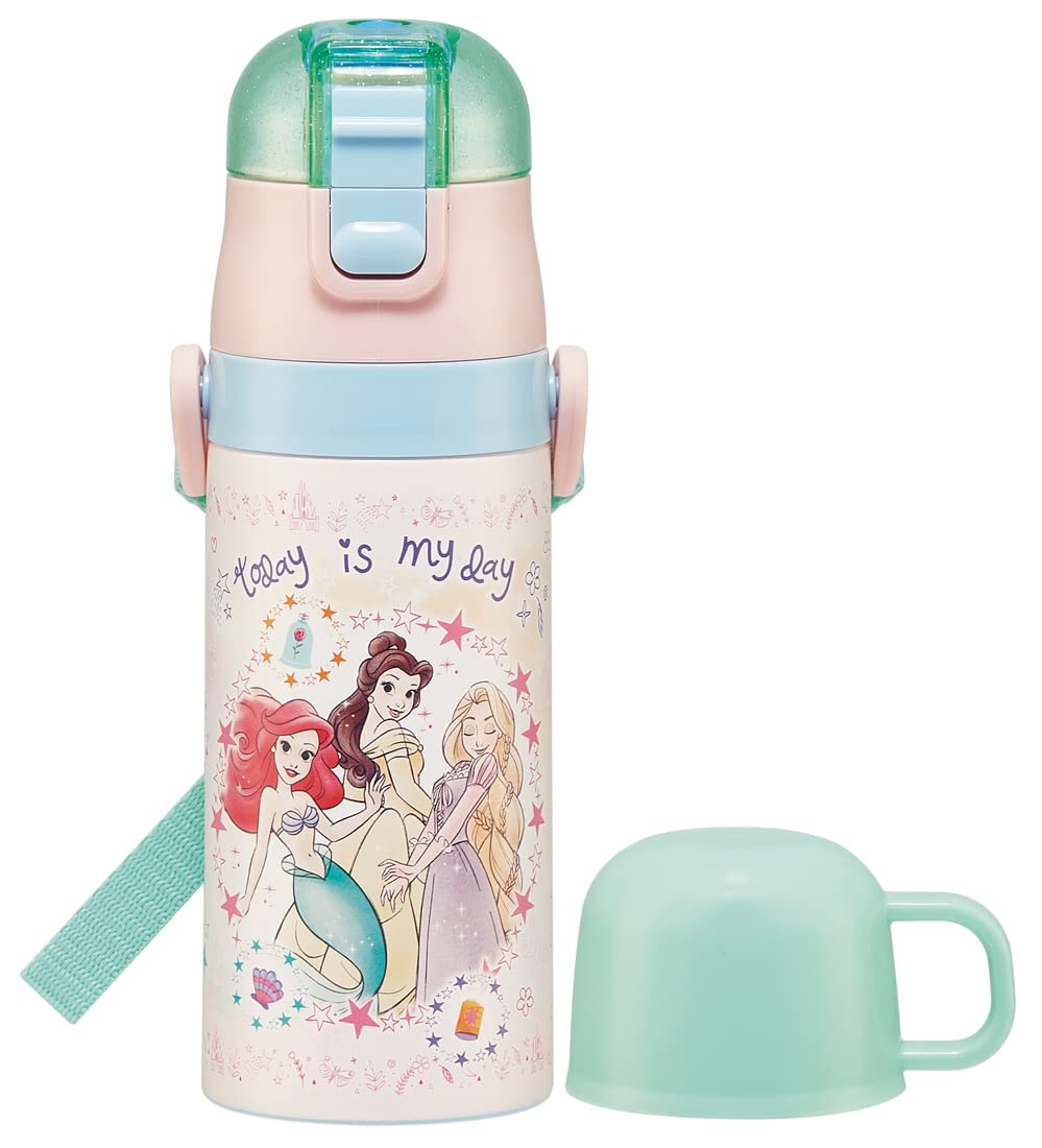 Skater Disney Princess Kids Water Bottle 2-Way Cup 420ml 350ml Stainless Steel Insulated Lightweight for Girls