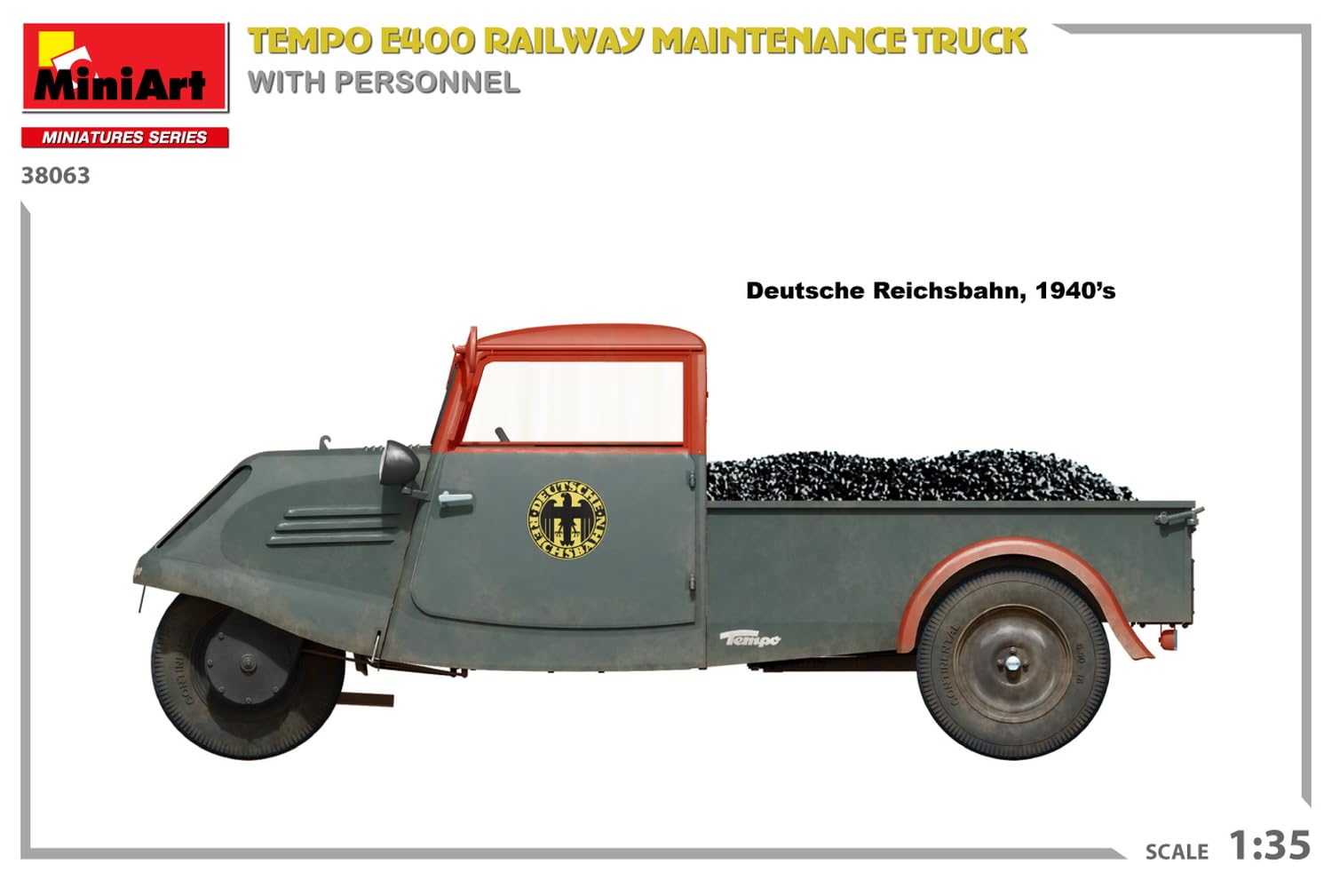 Miniart 1/35 Tempo E400 Railway Maintenance Truck Model Kit with 4 Figures