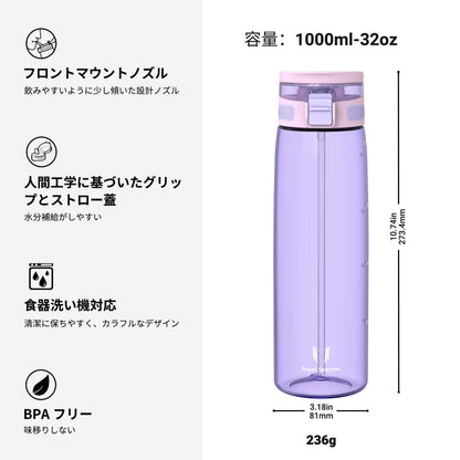 Super Sparrow 1L Water Bottle with Straw BPA-Free Tritan Material