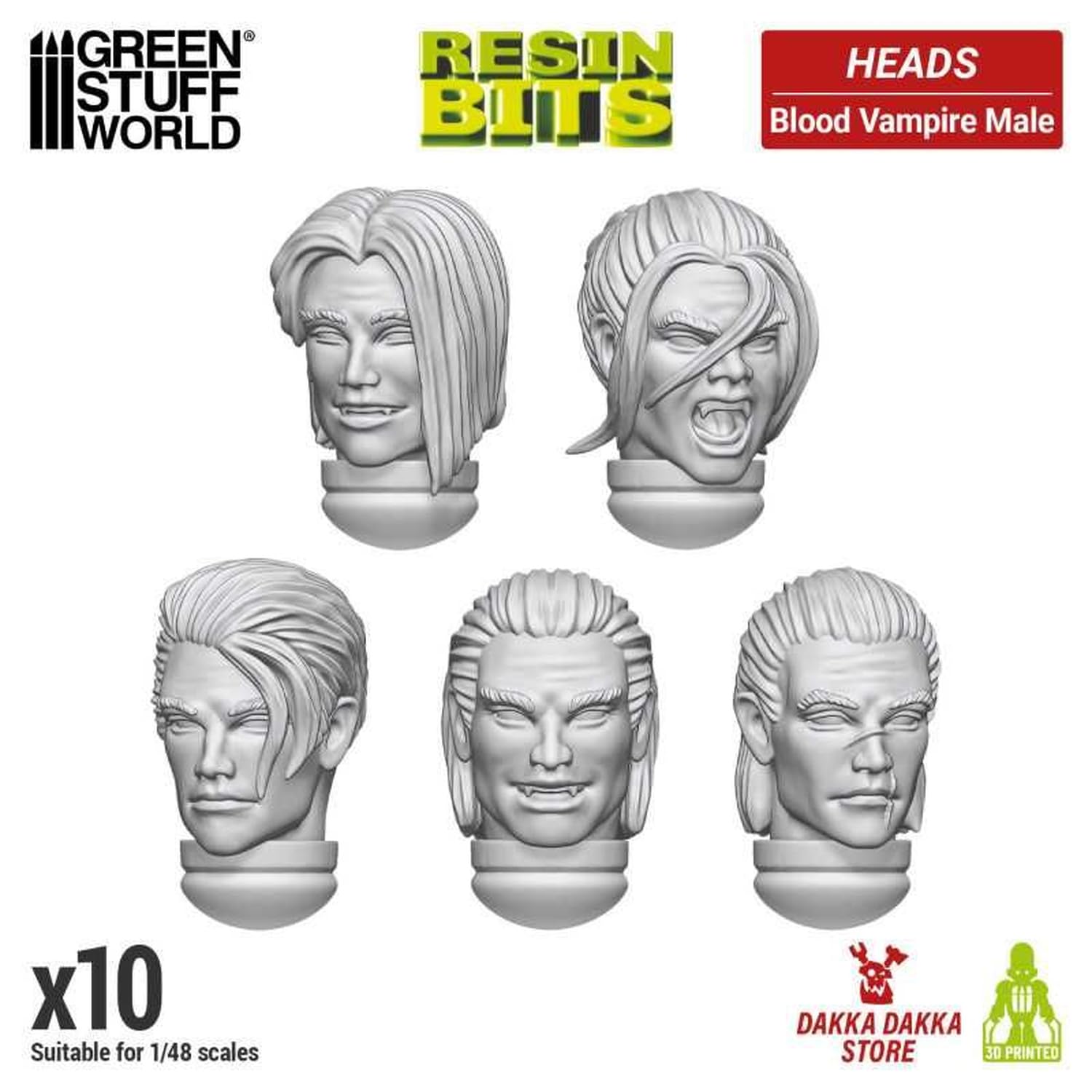 Green Stuff World 1/48 DakkaDakka Blood Vampire Head Set of 10