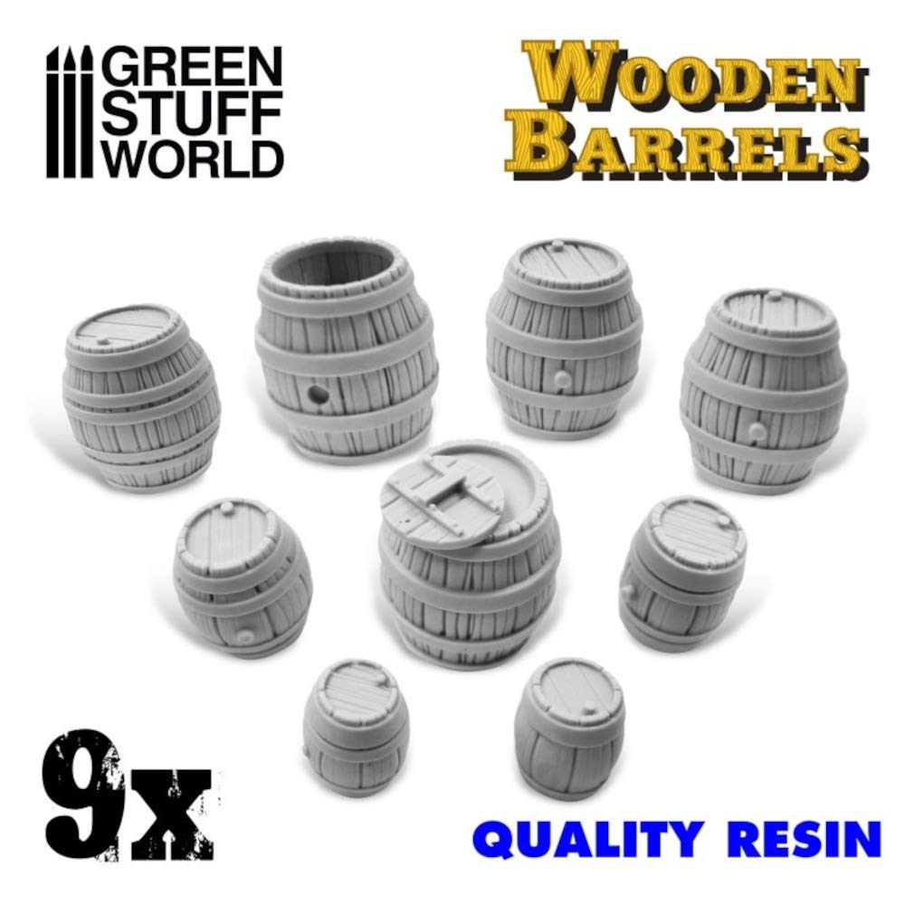 Green Stuff World Miniature Wooden Barrel Set of 9 for Model Kits