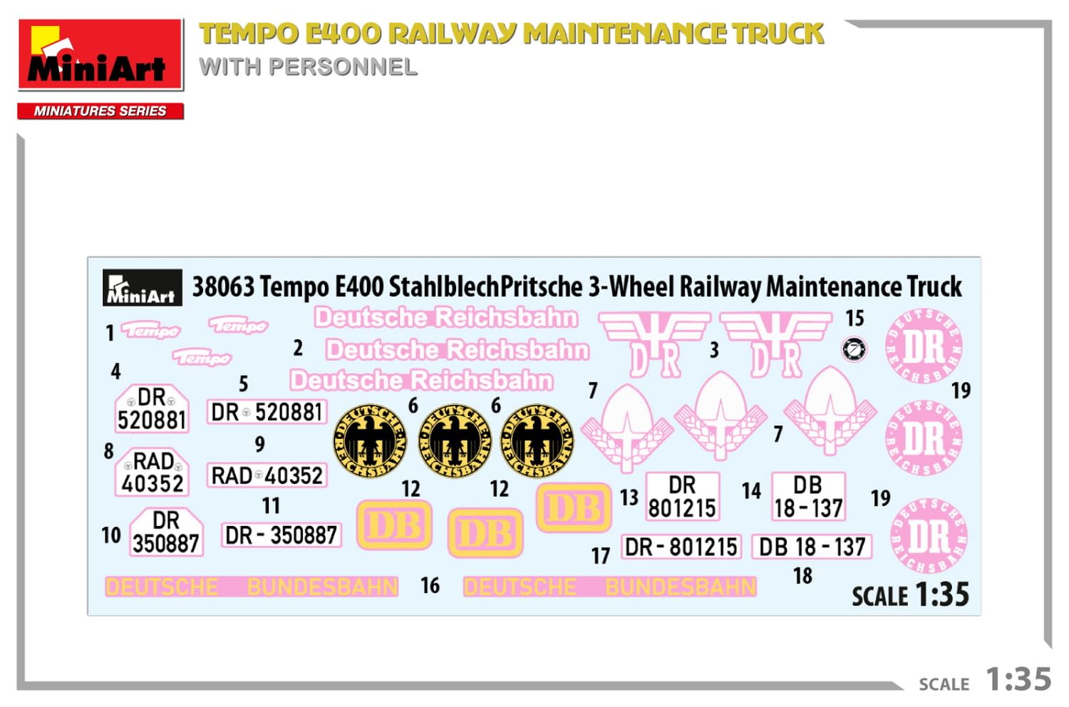Miniart 1/35 Tempo E400 Railway Maintenance Truck Model Kit with 4 Figures