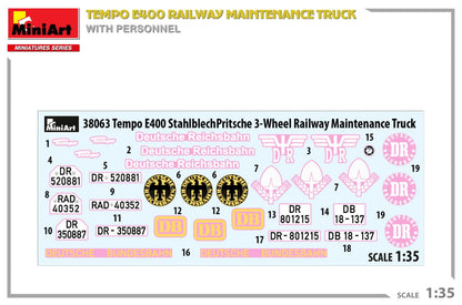 Miniart 1/35 Tempo E400 Railway Maintenance Truck Model Kit with 4 Figures