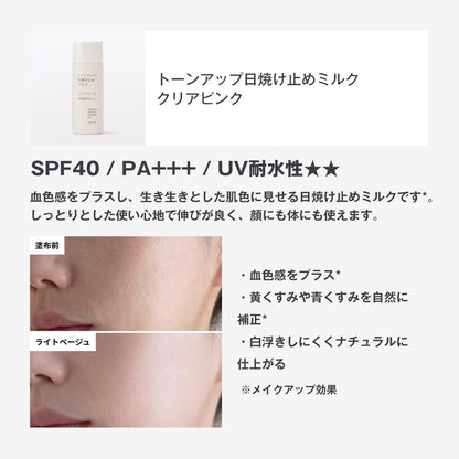 MUJI Tone-Up Sunscreen Milk Clear Pink SPF40 50g for Japanese Skincare