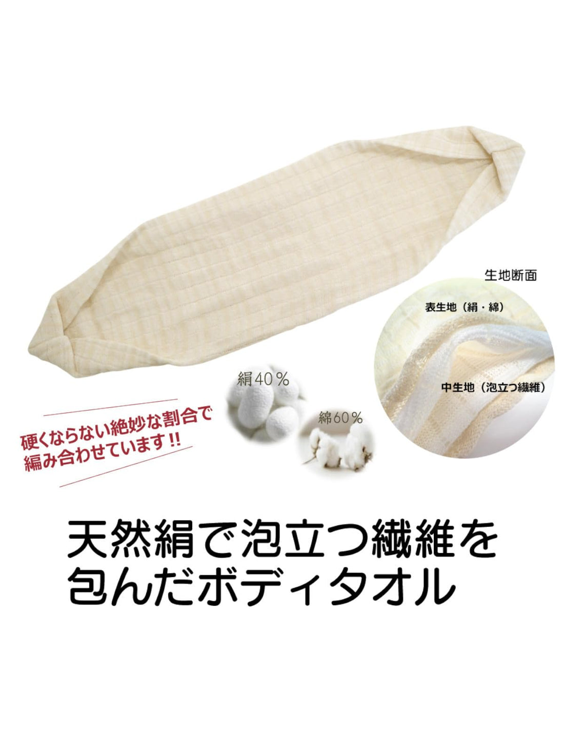 Kikulon Body Towel with Silk Blend 24cm x 100cm for Delicate Skin