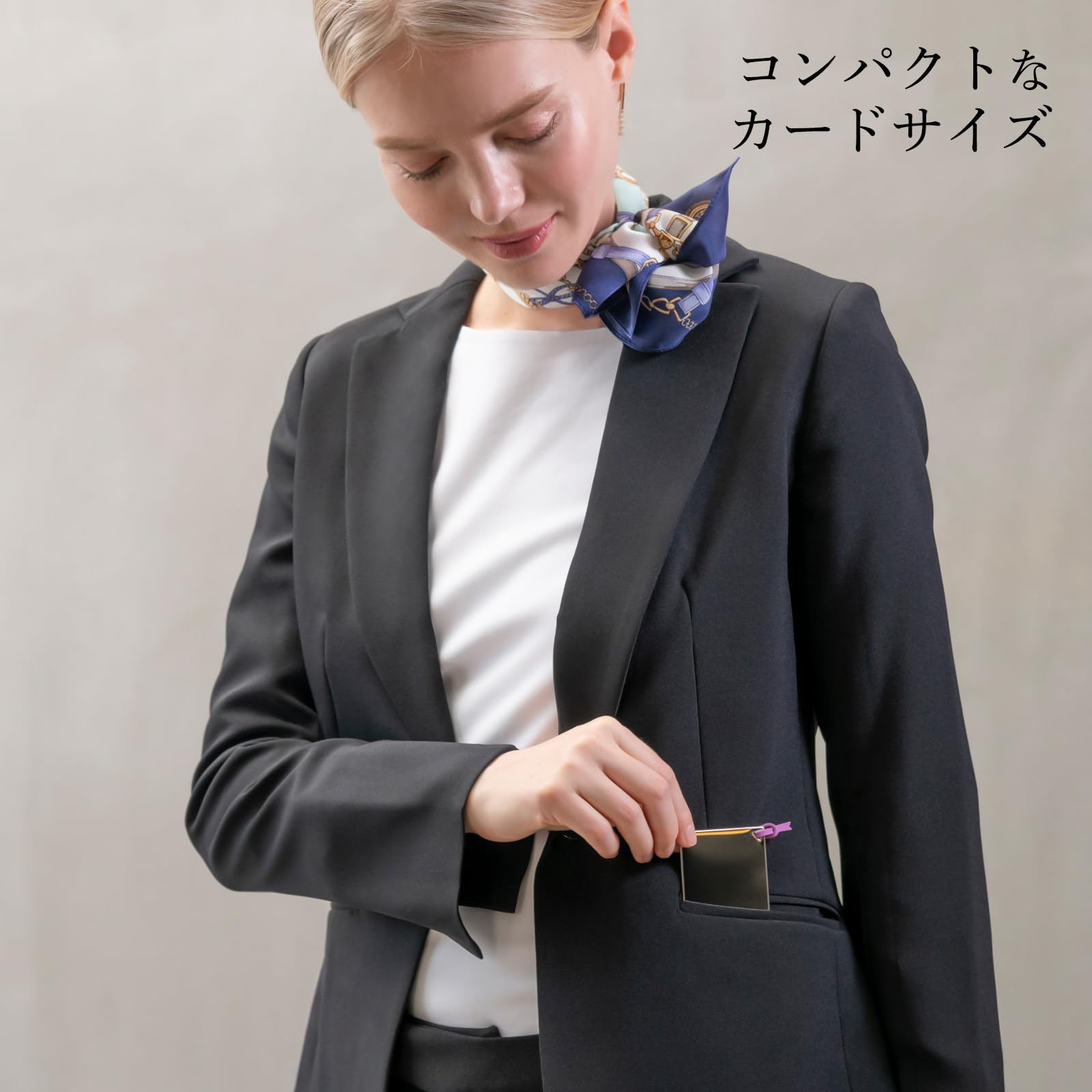 Horiuchi Kagami Stainless Steel Card Mirror with Purple Cord