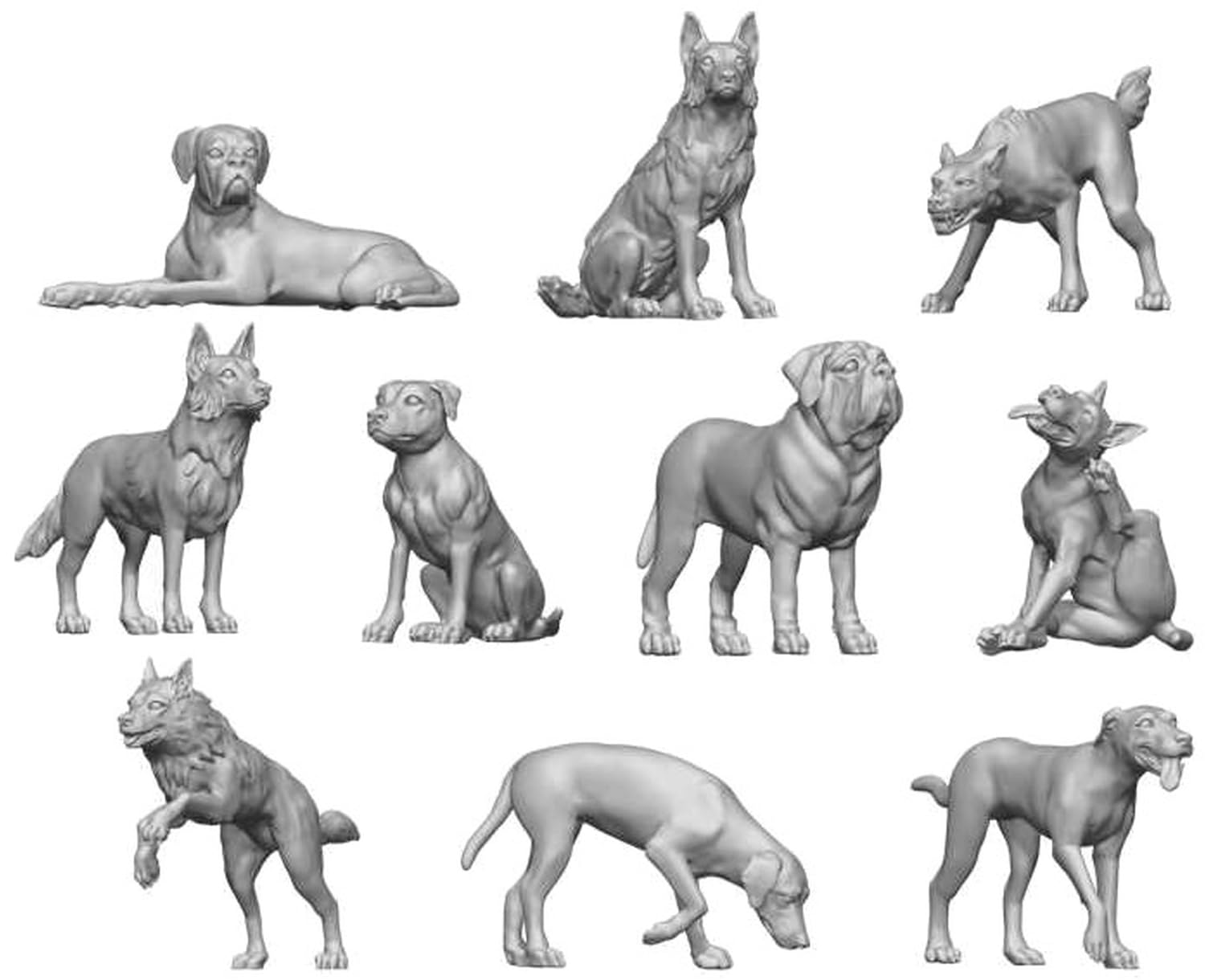 Green Stuff World Diorama Accessories 3D Printed Dog Set of 10