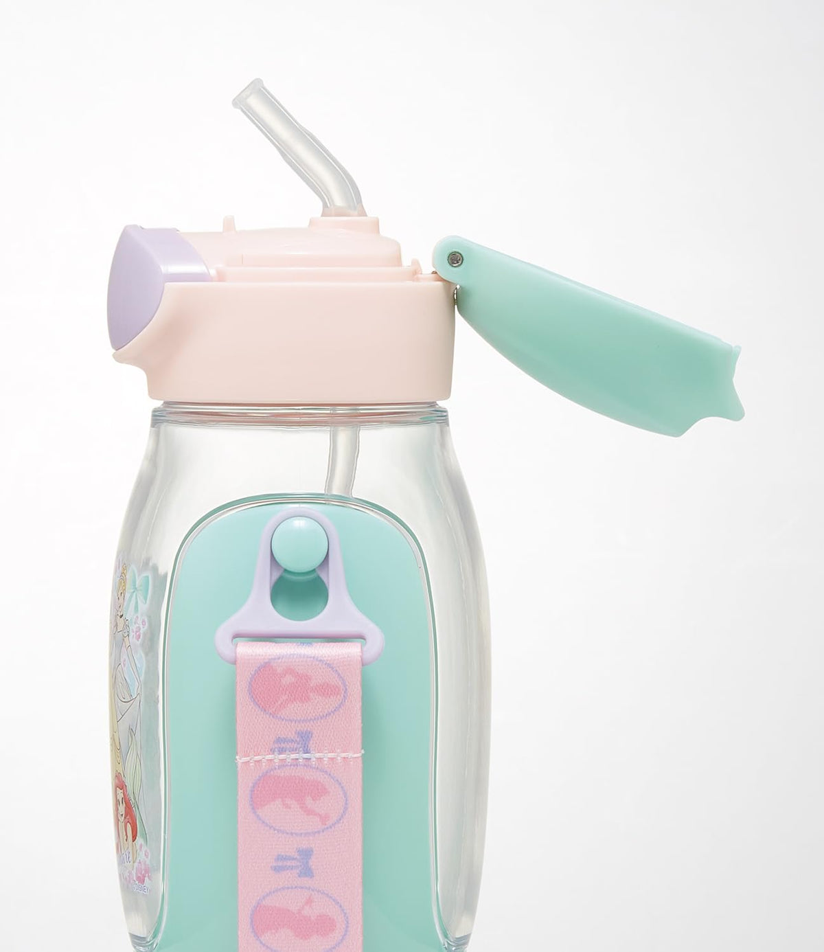 Skater Kids Straw Water Bottle 530ml with Disney Princess Design