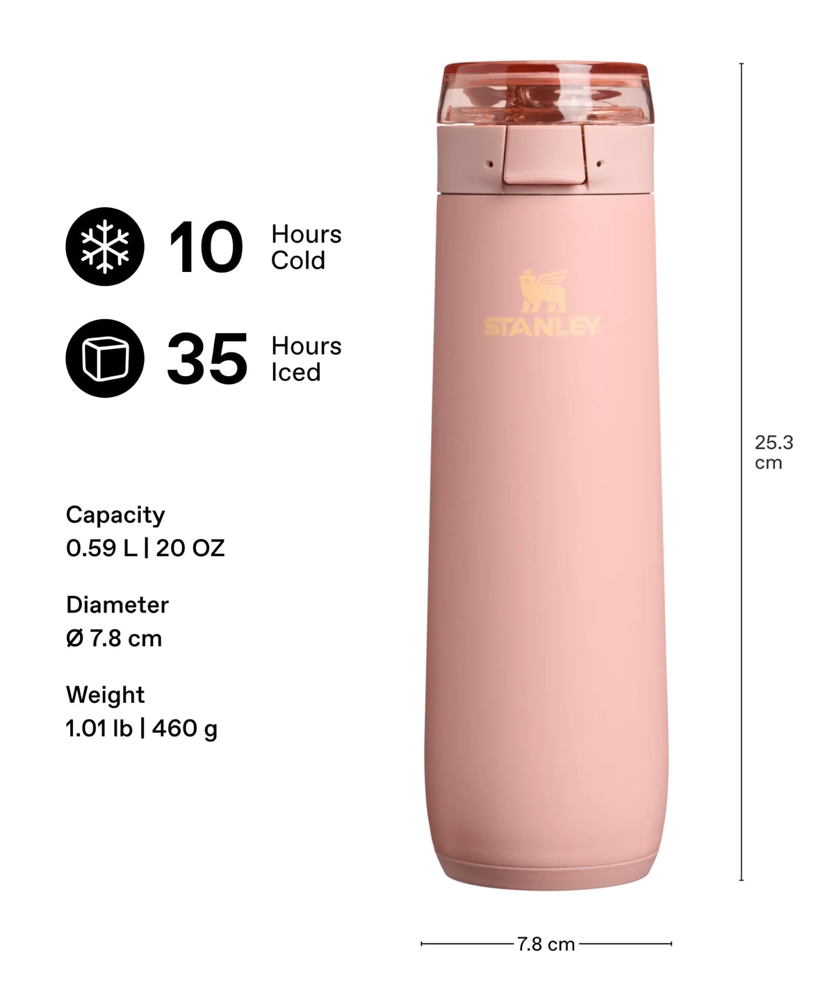 Stanley 1913 FlowState Vacuum Insulated Bottle Peach Rose 20oz