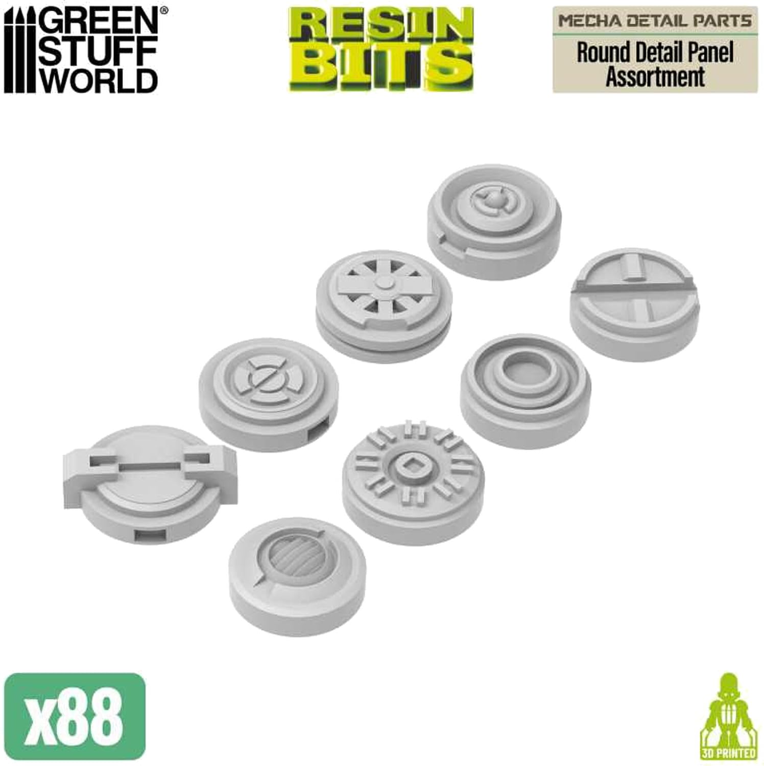 Green Staff World Mecha Detail Parts Round Panel Assortment 88 Pieces