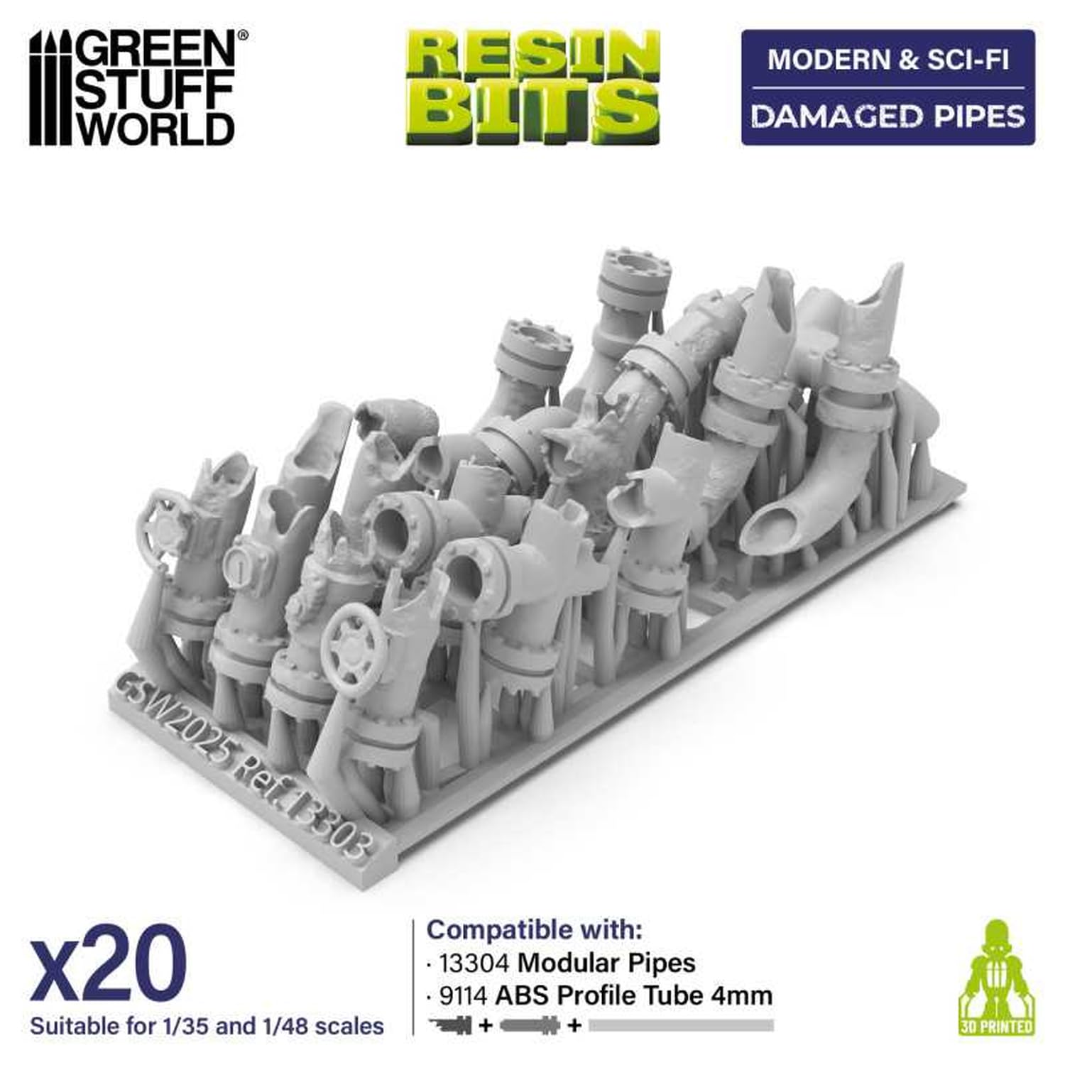 Green Stuff World 3D Printed Damaged Pipe Kit for Model Building