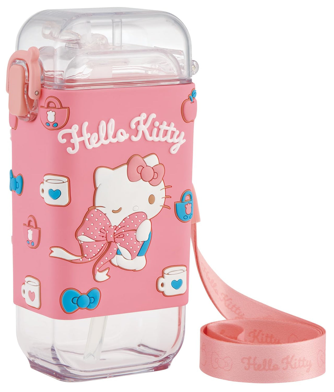 Skater Square Straw Bottle 450ml with One-Push Cover and Shoulder Belt