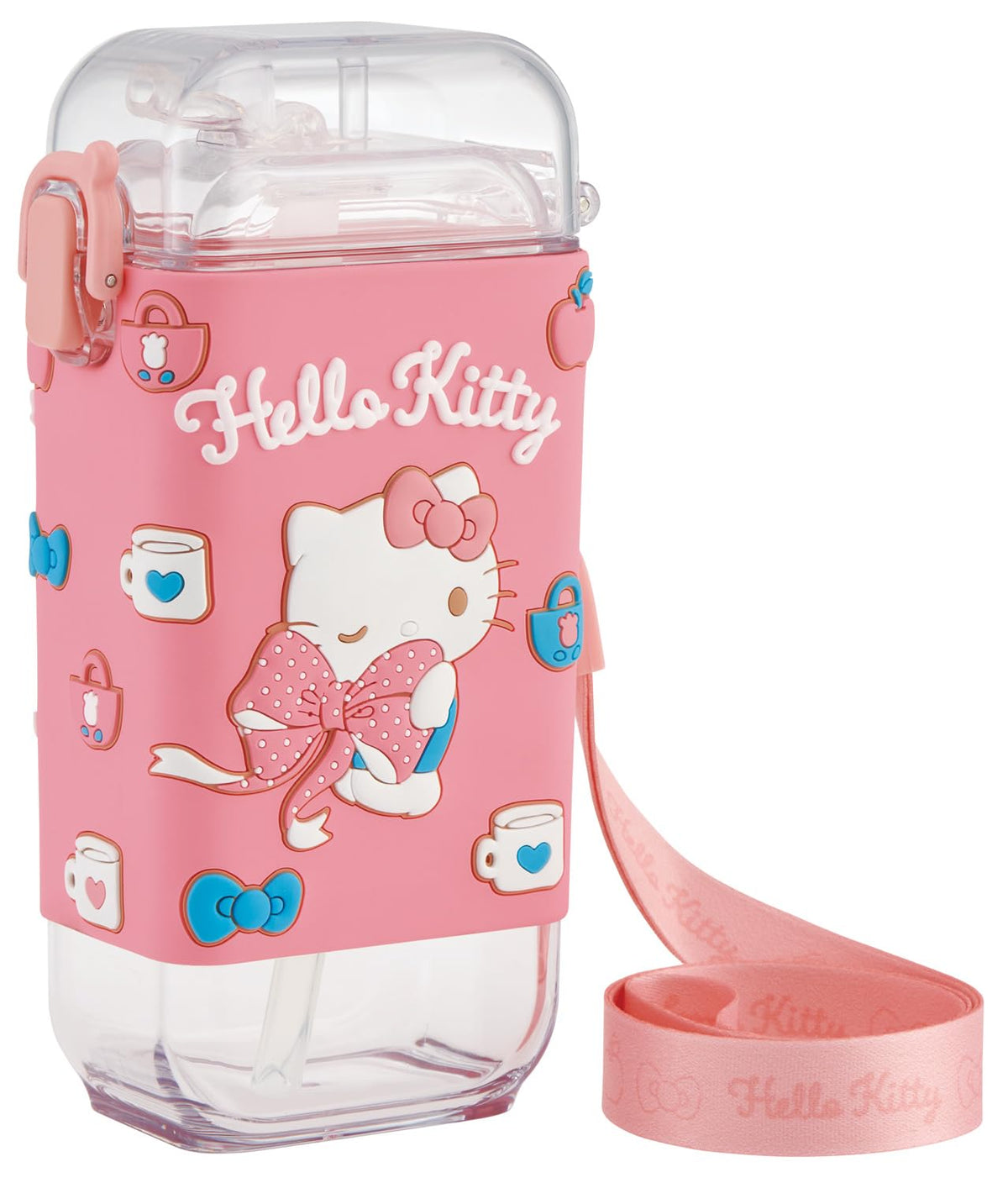 Skater Square Straw Bottle 450ml with One-Push Cover and Shoulder Belt