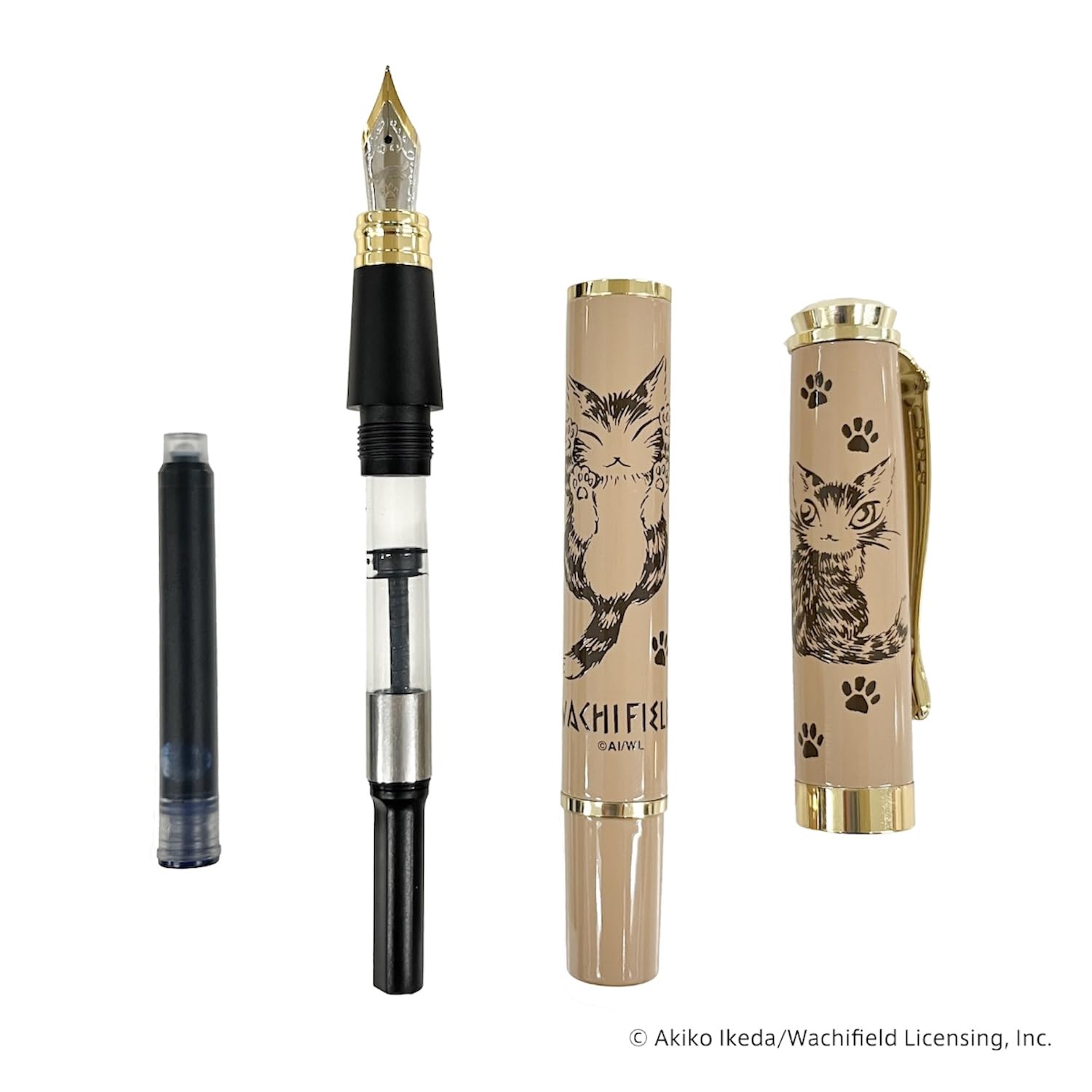 Gakken Wachi Field Cat Dayan Fountain Pen Brown with Ink Cartridges