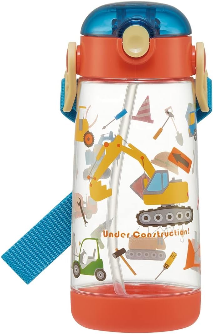 Skater Kids Straw Water Bottle 480ml with One-Touch Silicone Design