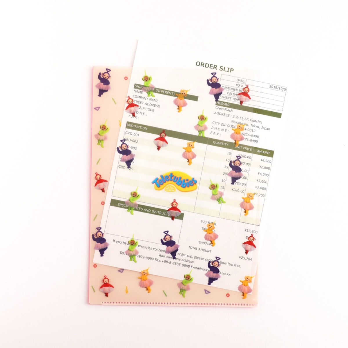 Overglad Clear File Folder for Teletubbies A4 Size with Skirt Design