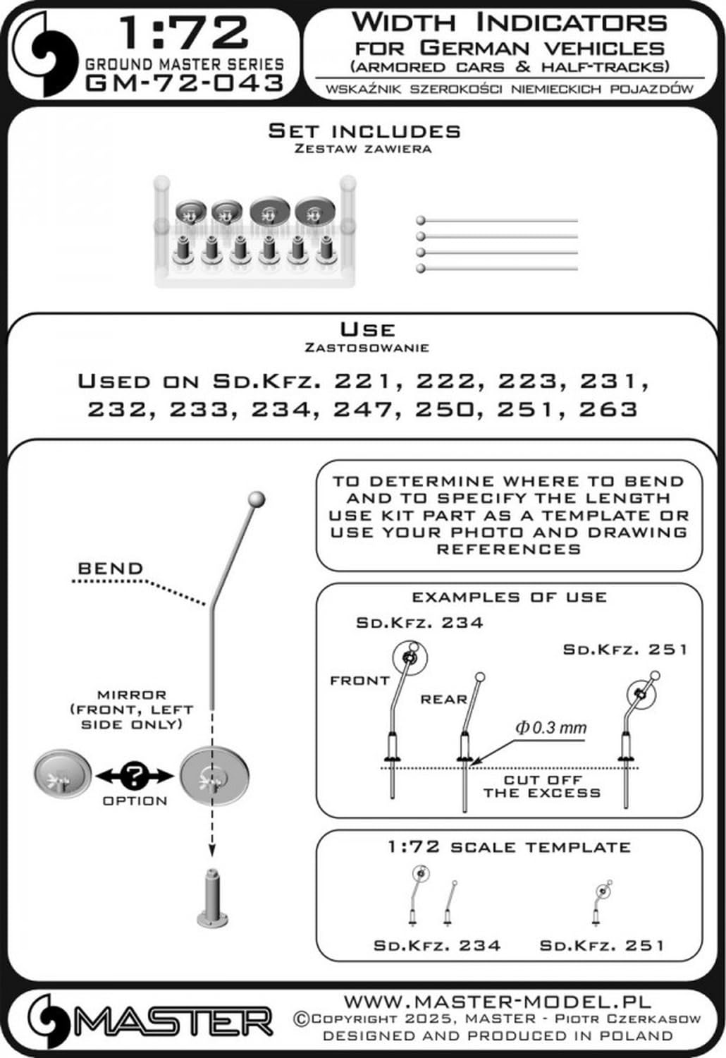 Master 1/72 Scale Model Width Pole Set for German Vehicles