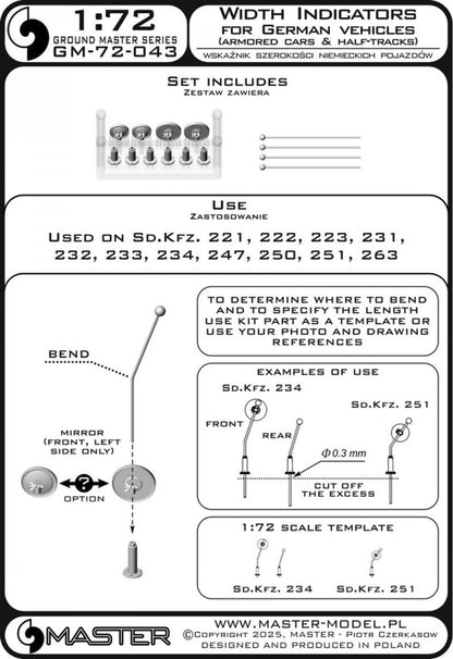 Master 1/72 Scale Model Width Pole Set for German Vehicles