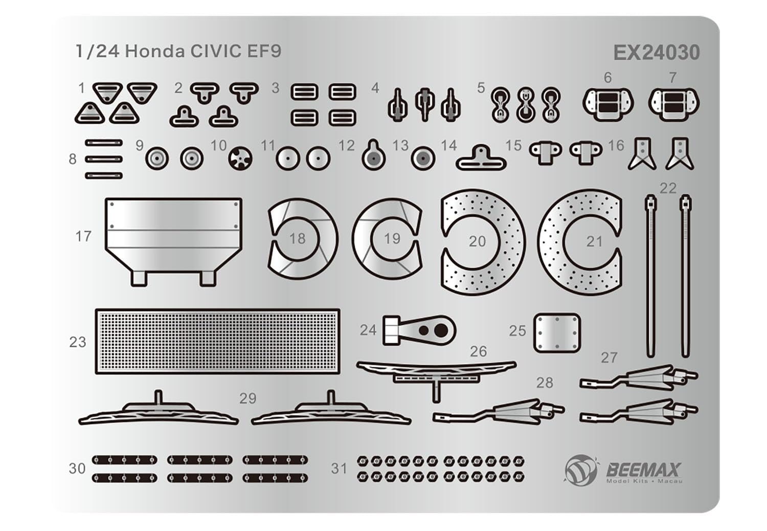 PLATZ 1/24 Scale Model Detail Parts Set for Honda Civic EF-9 Gr.A