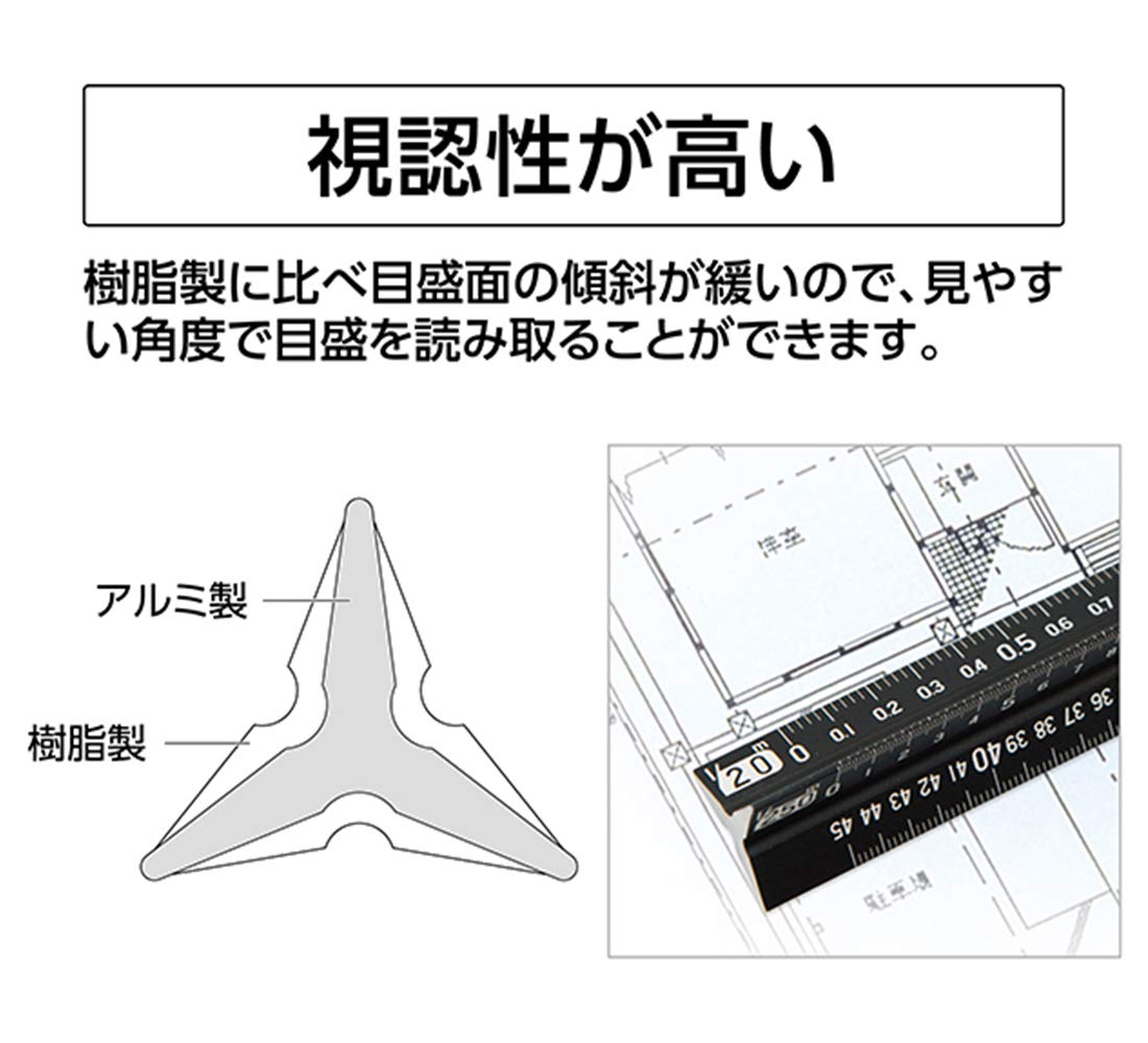 Shinwa Sokutei Aluminum Triangle Scale 15cm for Architects Black