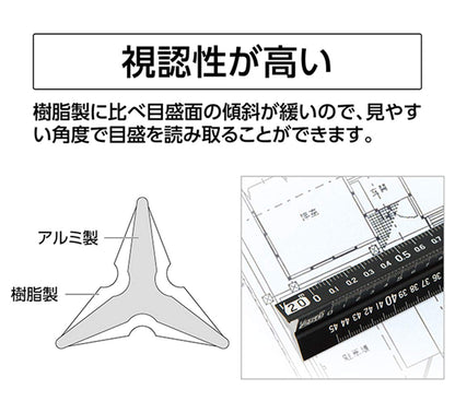 Shinwa Sokutei Aluminum Triangle Scale 15cm for Architects Black
