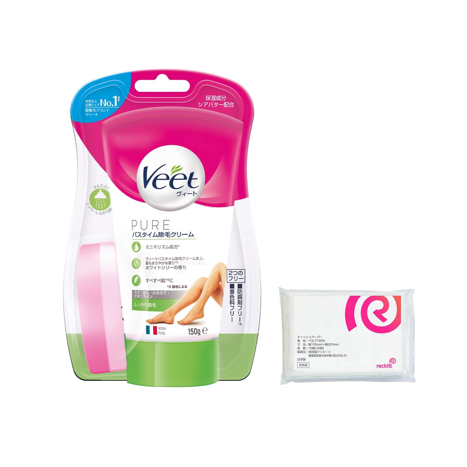 Veet Pure Hair Removal Cream for Smooth Skin 150g with Sponge